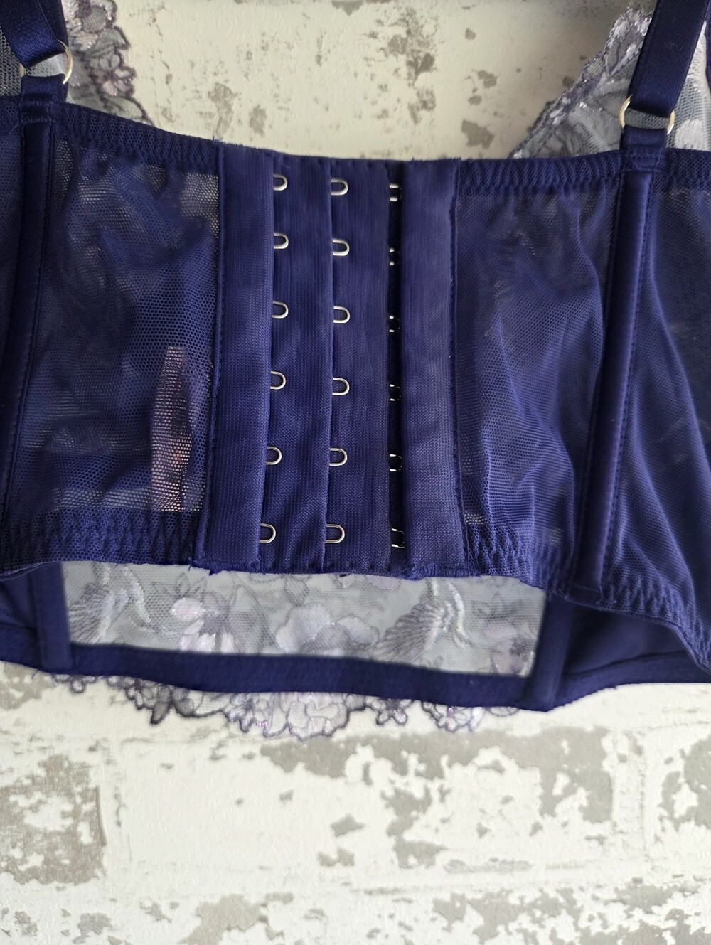 Victoria's Secret Blue Floral Embroidered Longline Bra Bustier - 32DD - Picture 5 of 8